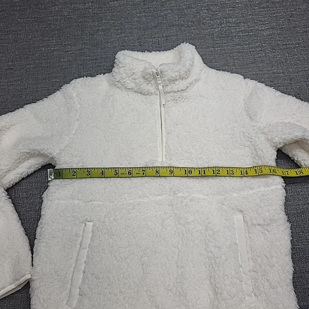 Kids' Large Sz 10/12 White Sherpa Fleece Lounge Pullover Quarter Zip Top Pockets